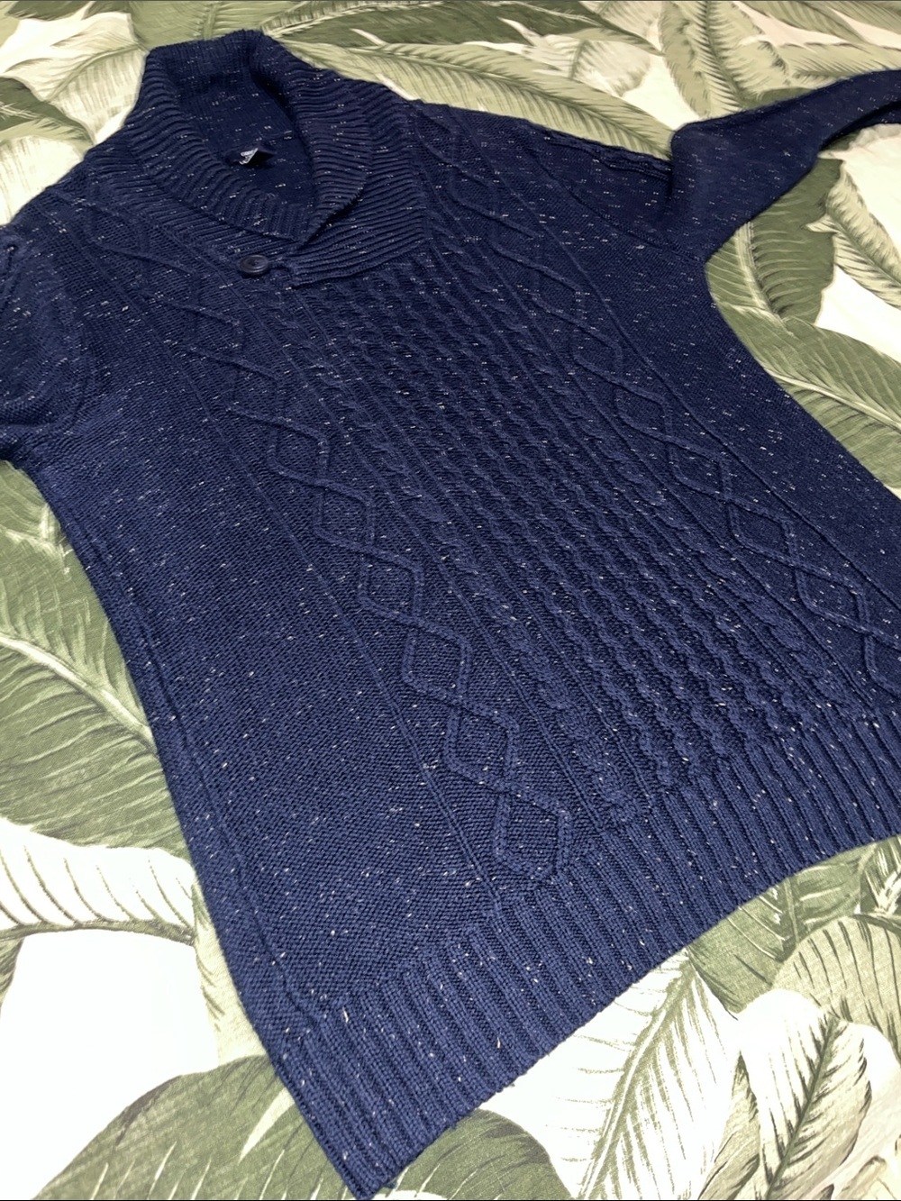 Vintage Gap Wool Blend Navy Cable-Knit Shawl Collar Chunky Sweater
